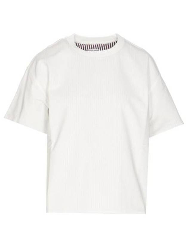 Luxury Bottega Veneta Double Layer Cotton Check Short Sleeve T-Shirt White