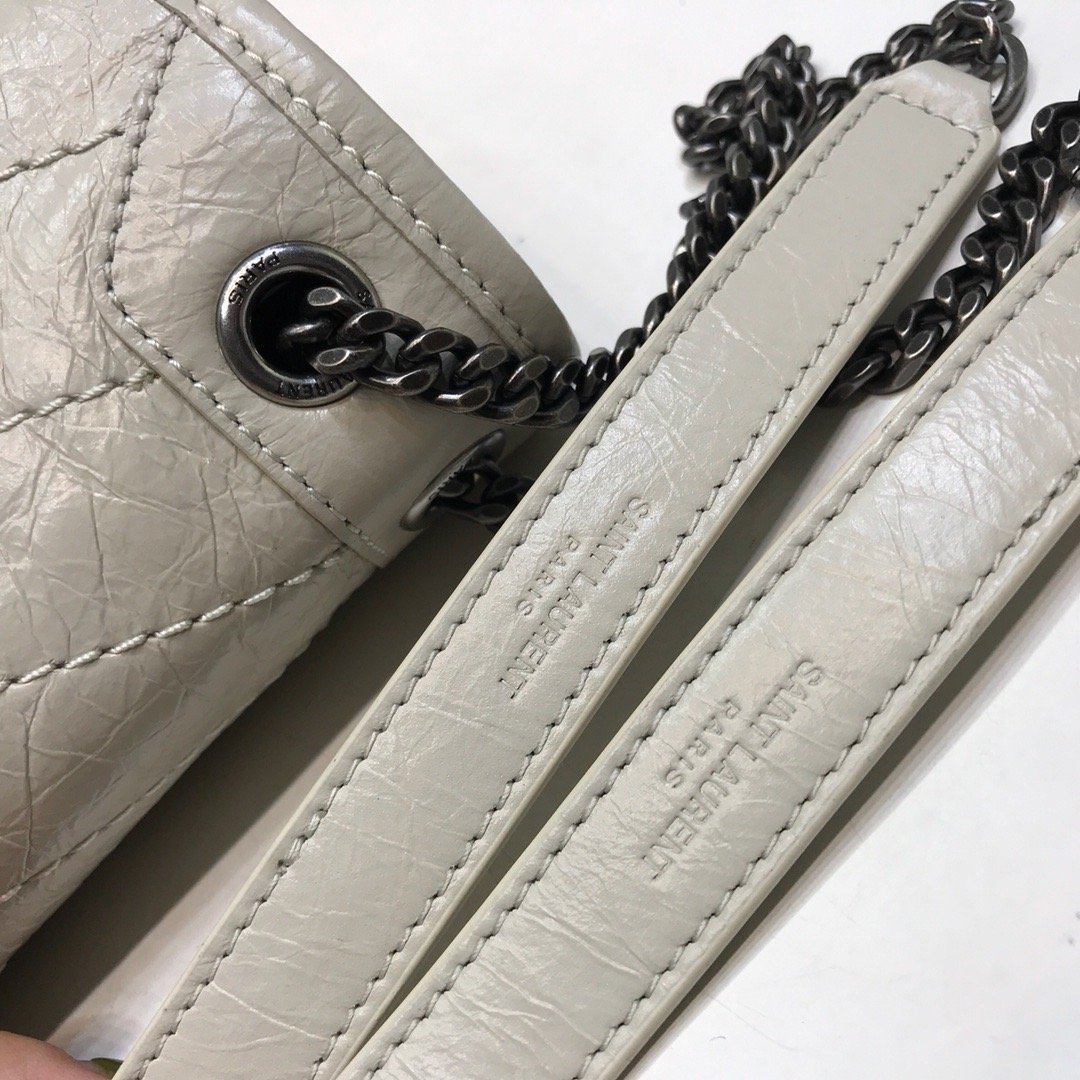 YSSL Niki Baby Chain Bag In Crinkled  White For Women 8in/21cm YSL 6331600EN049207