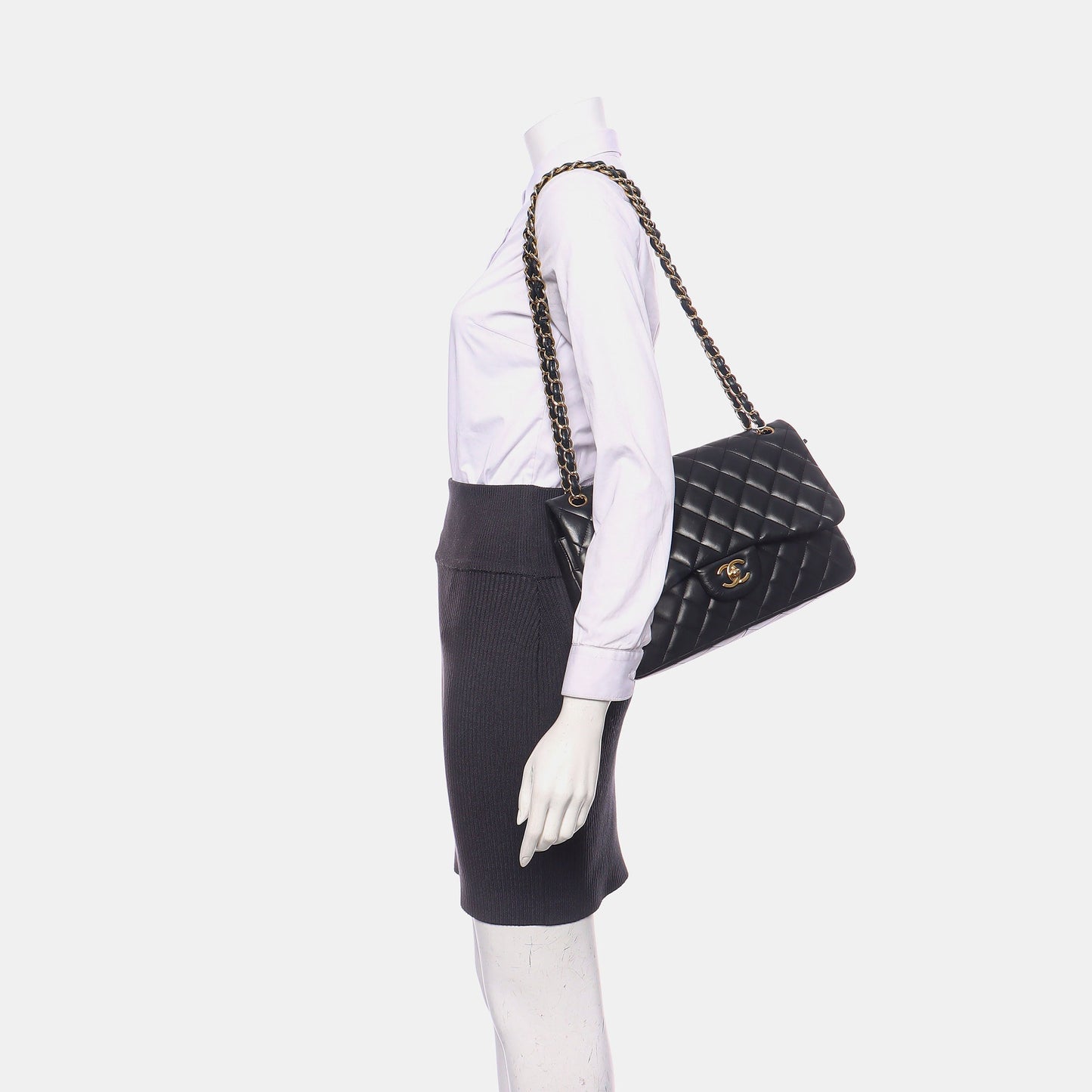 Chanel Classic Flap Jumbo Black Lambskin Leather Double Flap Gold Hardware