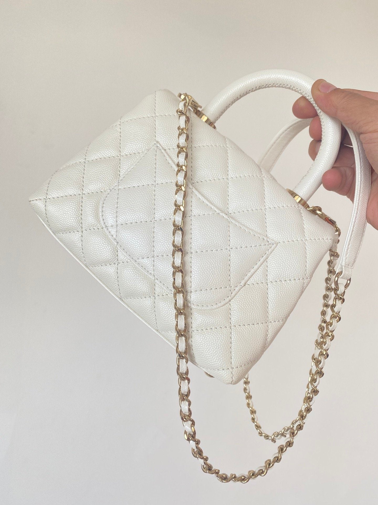CHLMini Flap Bag Top Handle White For Women 7.5in/19cm