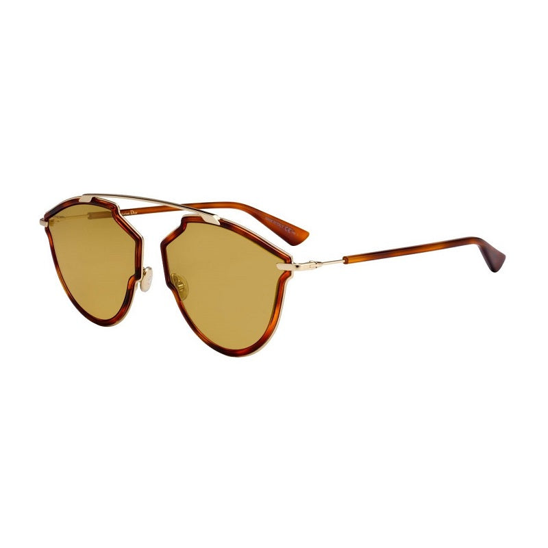 Dior Sunglasses Aviator Full Rim, Gold/Transparent Yellow/Havana Frame and Dark Pink Lens DIORSOREALRISE001U1