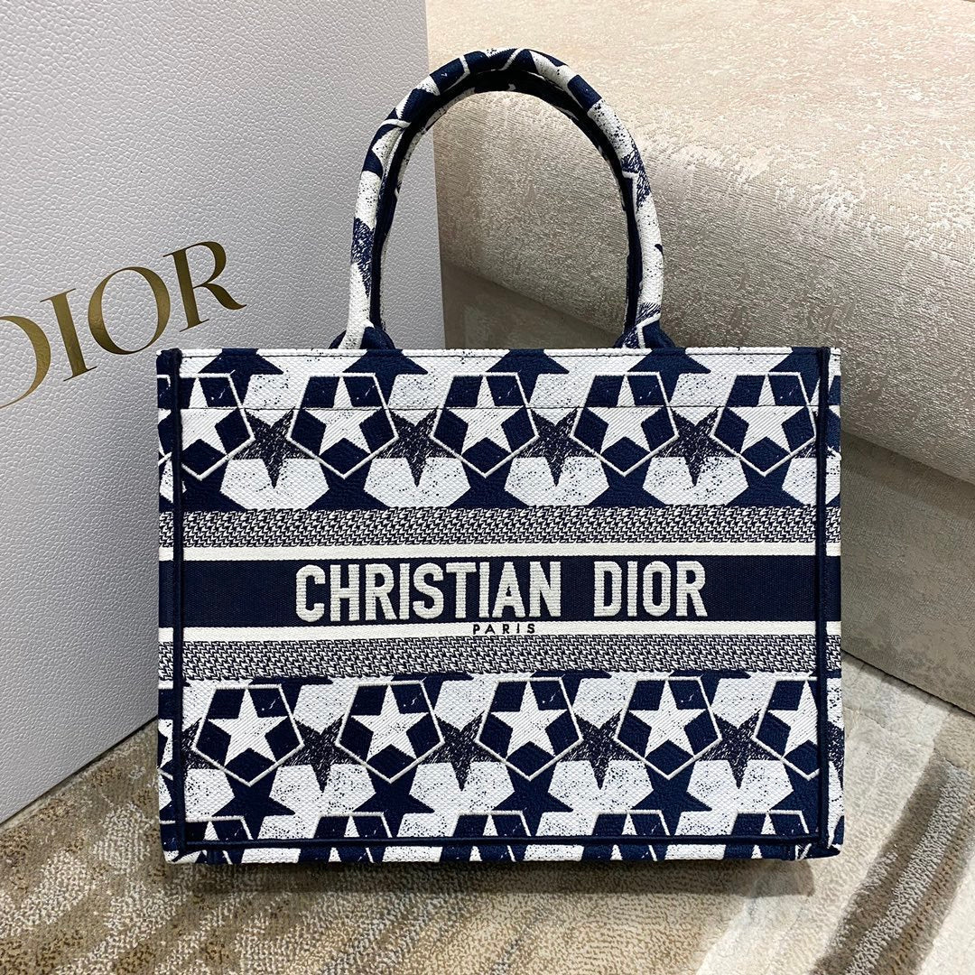 Top Quality MeTop Qualityum Book Tote Bag in Étoile Embroidery Bag, Blue/White, For Women Womens Handbags, 36cm CD
