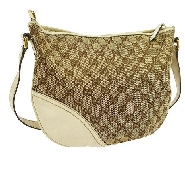 Gucci Abbey   Brown Large G Logo Print Canvas And White Leather