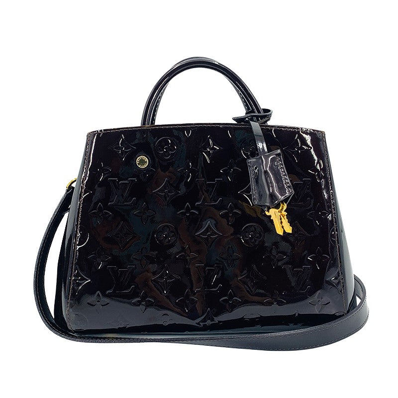 Louis Vuitton Black Patent leather Montaigne handbag bag