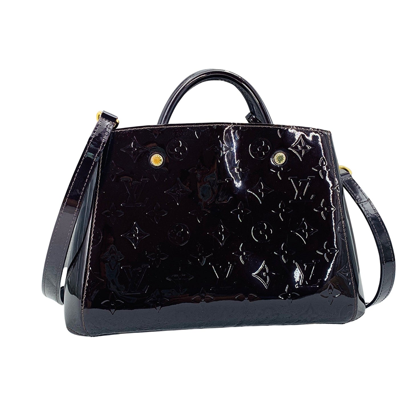 Louis Vuitton Black Patent leather Montaigne handbag bag