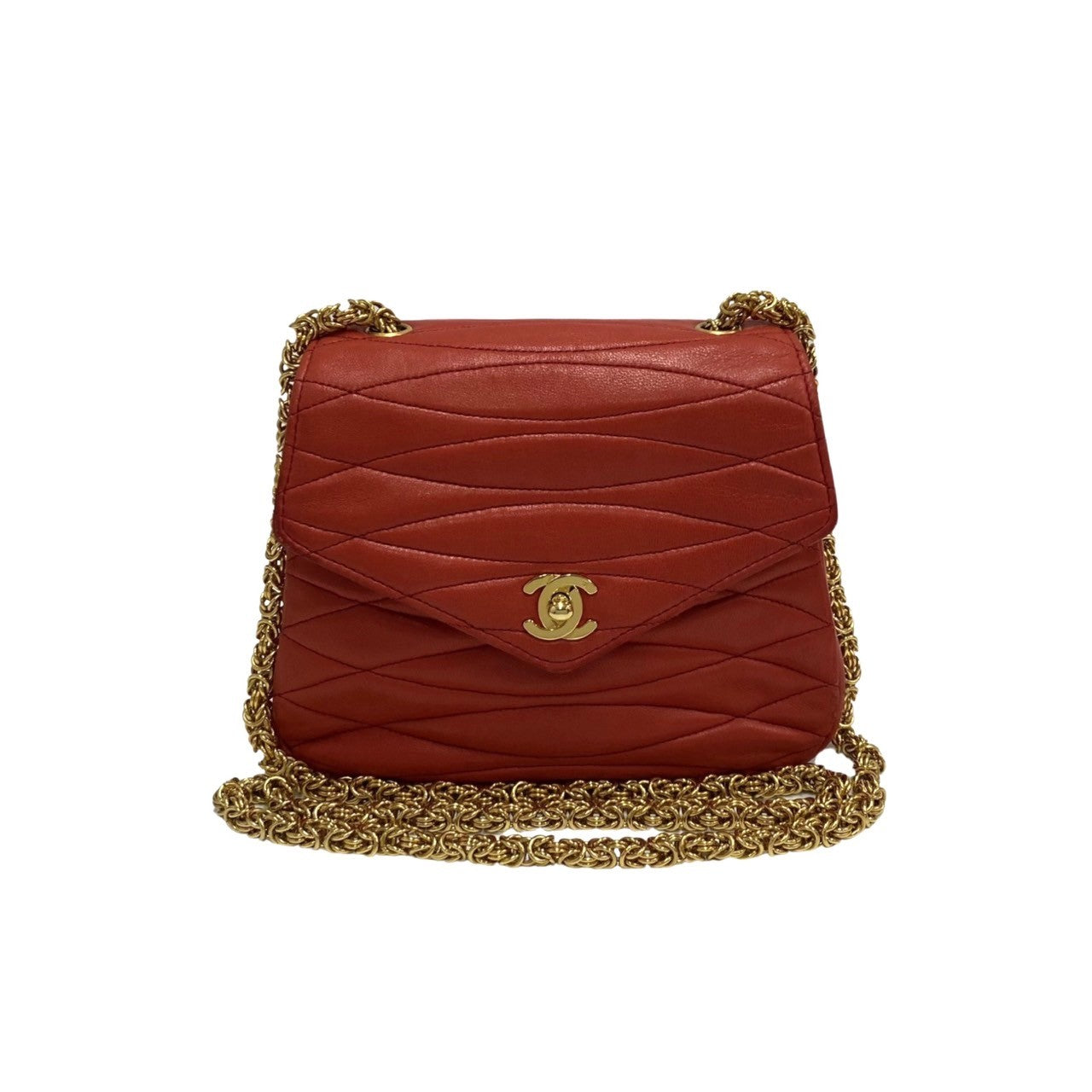 CHANEL Shoulder Bag lambskin Red COCO Mark Turnlock Metal Women