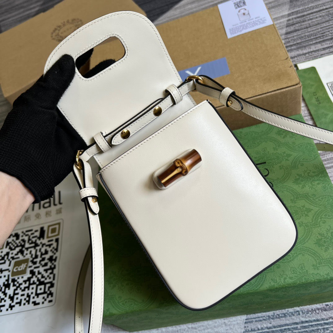 gg Bamboo Mini Handbag White For Women, Women’s Bags 6in/16cm gg 702106 UZY0T 9022