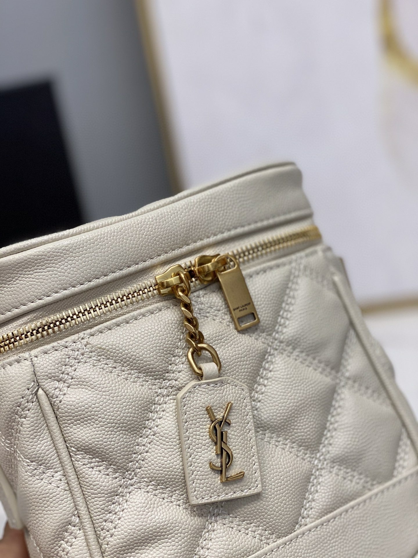 YSSL 80’s Vanity Bag In Carré-Quilted Grain De Poudre White For Women 6in/16.5cm YSL 649779DME279207