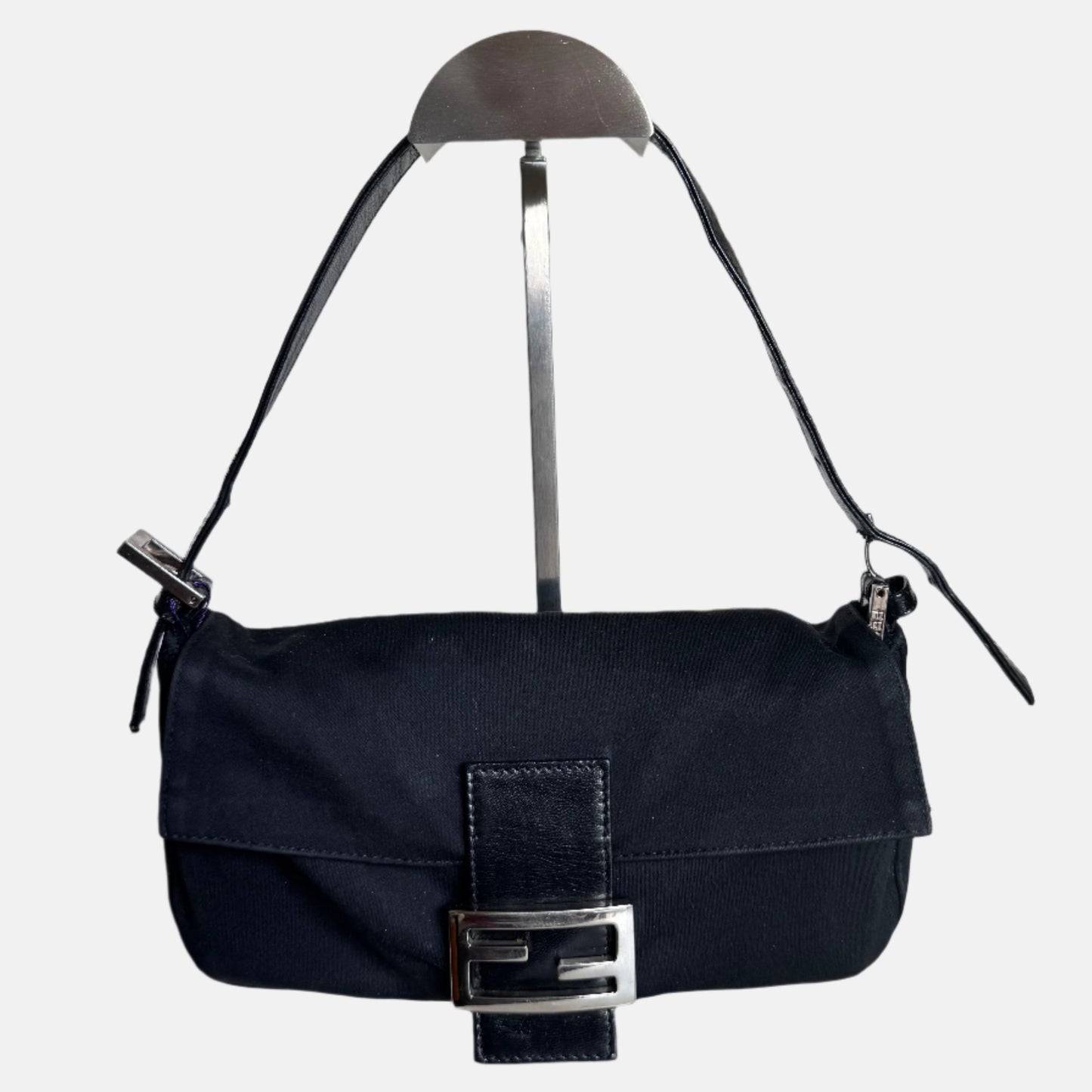 FENDI Baguette   Black Cloth Silver Hardware