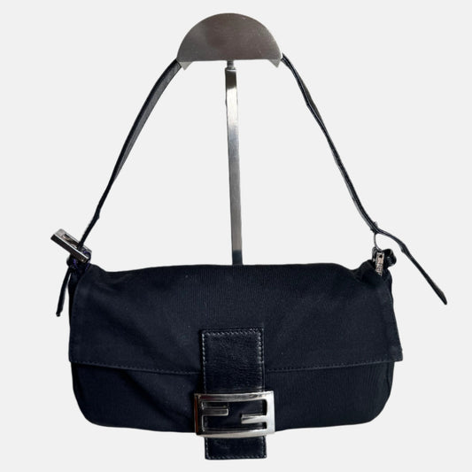 FENDI Baguette   Black Cloth Silver Hardware