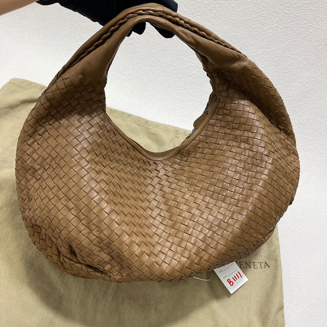 Bottega Veneta Belly Hobo Intrecciato Lambskin Leather Camel Beige Large 50cm