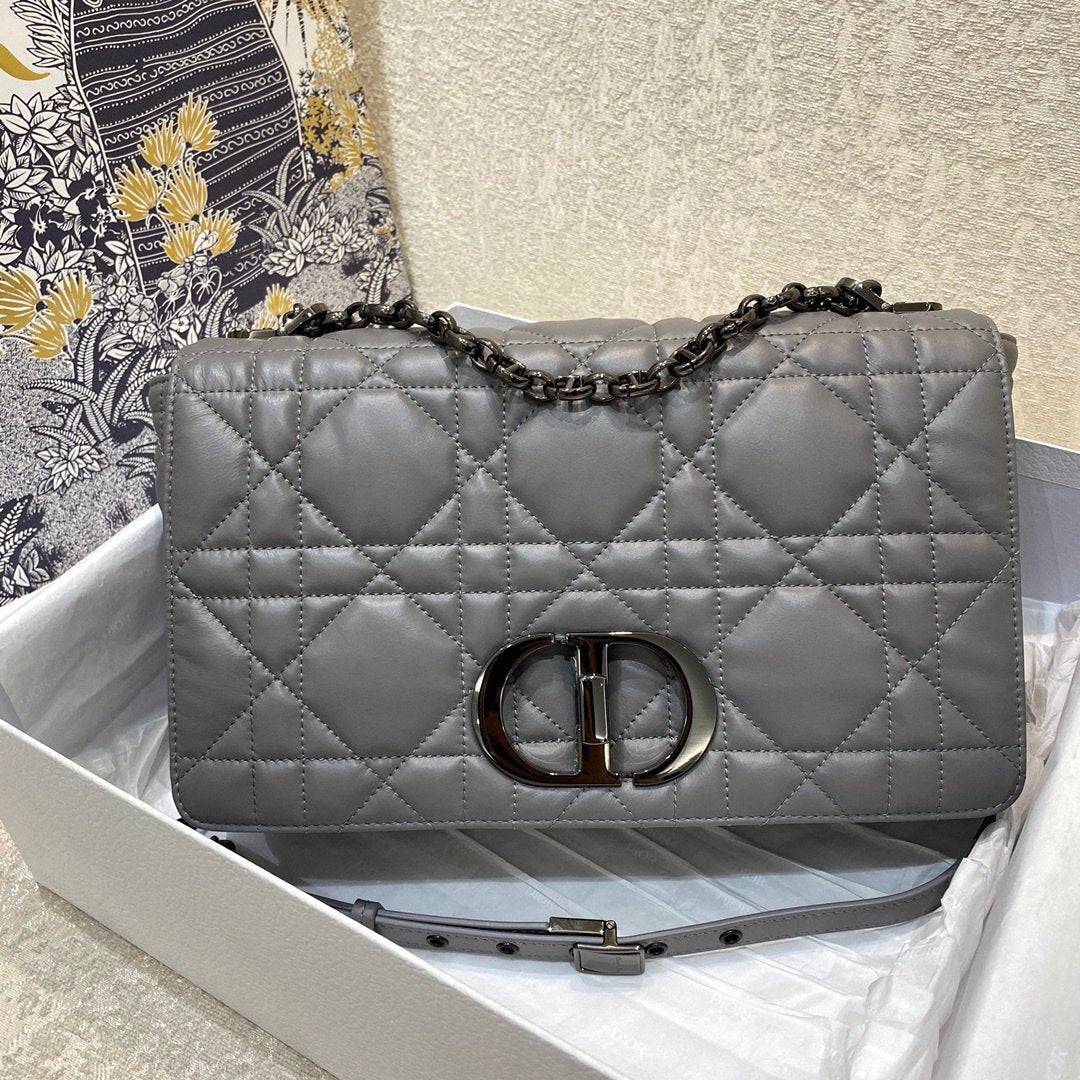 Top Quality Large Caro Bag Grey Padded Macrocannage, Dark Grey, For Women Womens Handbags, Crossbody Bags, 28cm CD