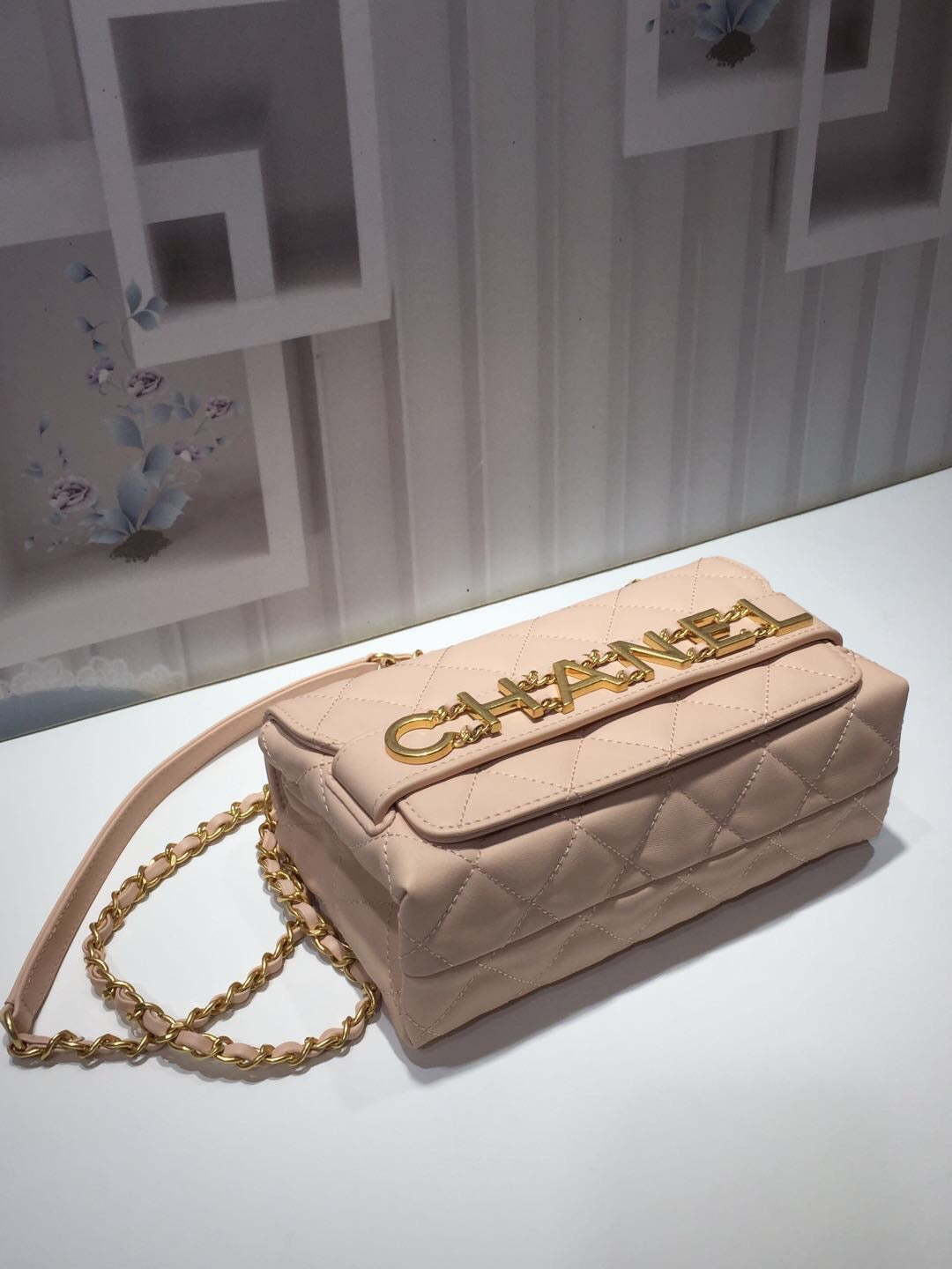 CHLFront Logo Small Flap Bag Gold Hardware Creme For Women, Women’s Handbags, Shoulder Bags 8in/21cm AS1490