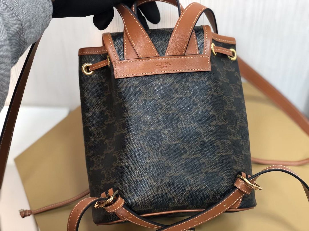 Top Quality Mini Backpack Folco In Triomphe Canvas Tan For Women 7in/20cm 197662CAS.04LU