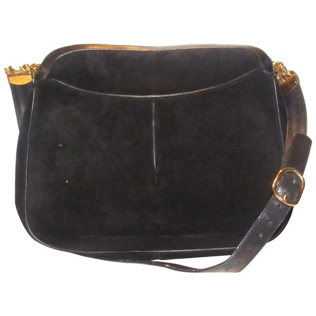 Gucci   Shoulder Black Suede And Leather With Gold Chain Accents Hobo Bag