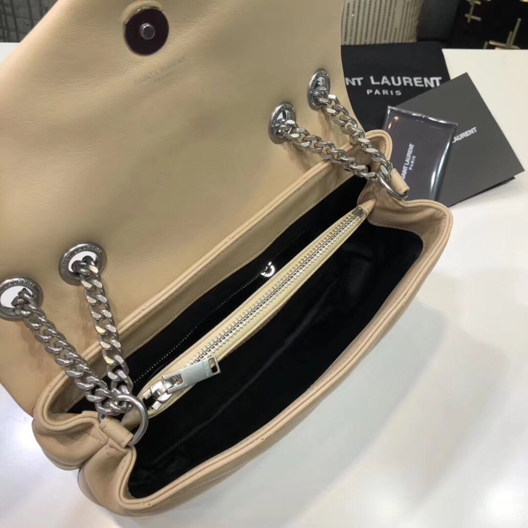 Top Quality Loulou Small Chain Bag In Matelassé "Y" Beige For Women 9.8in/23cm YSL 