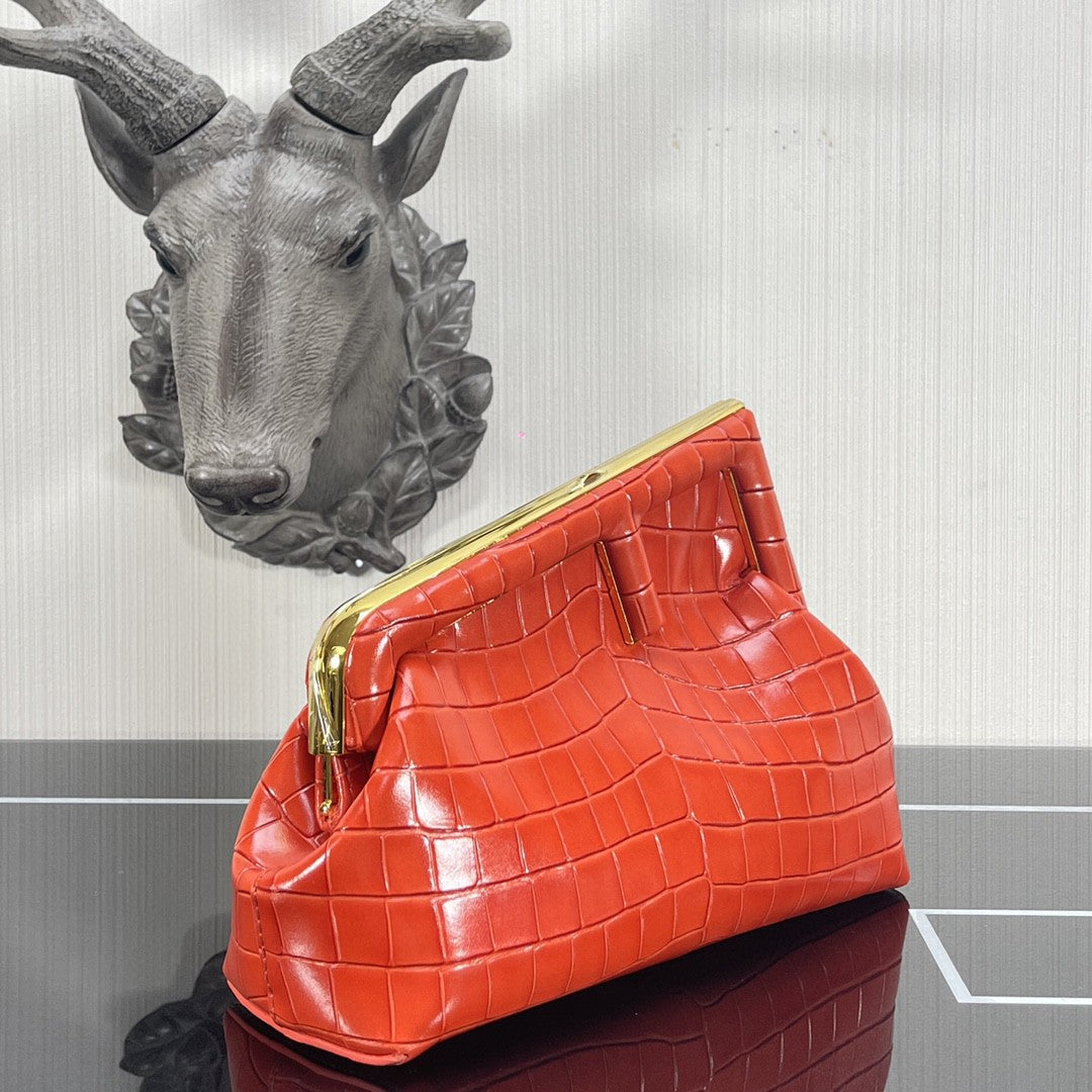 FI First Small Orange CrocoTop Qualityle Bag For Woman 26cm/10in