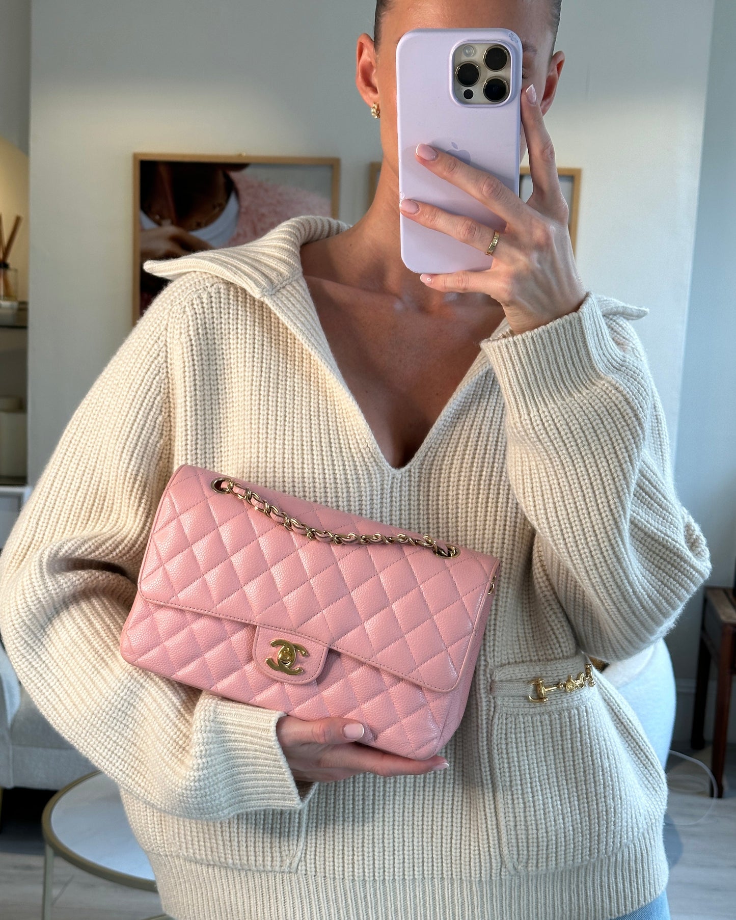 *HOT* Chanel Bubblegum Pink   Classic Medium Double Flap Bag in Caviar Leather with 24K Gold Hardware