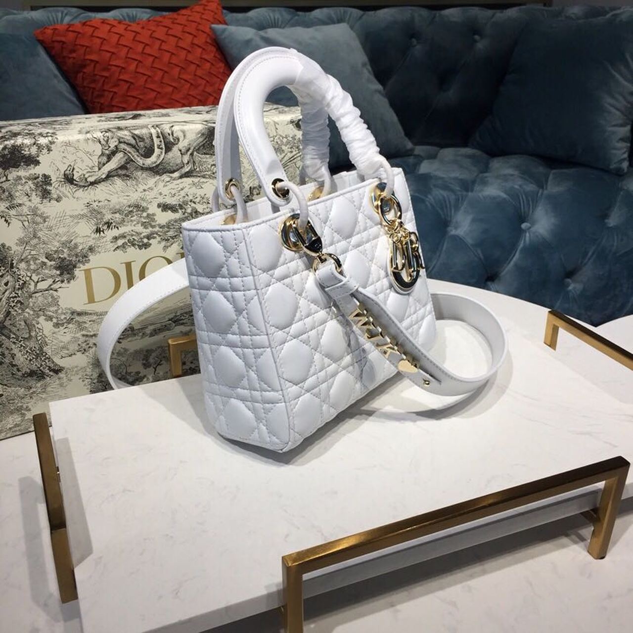Top Quality Small Lady My ABCBag Latte Cannage White For Women 20cm/8in CD M0538OCAL_M030