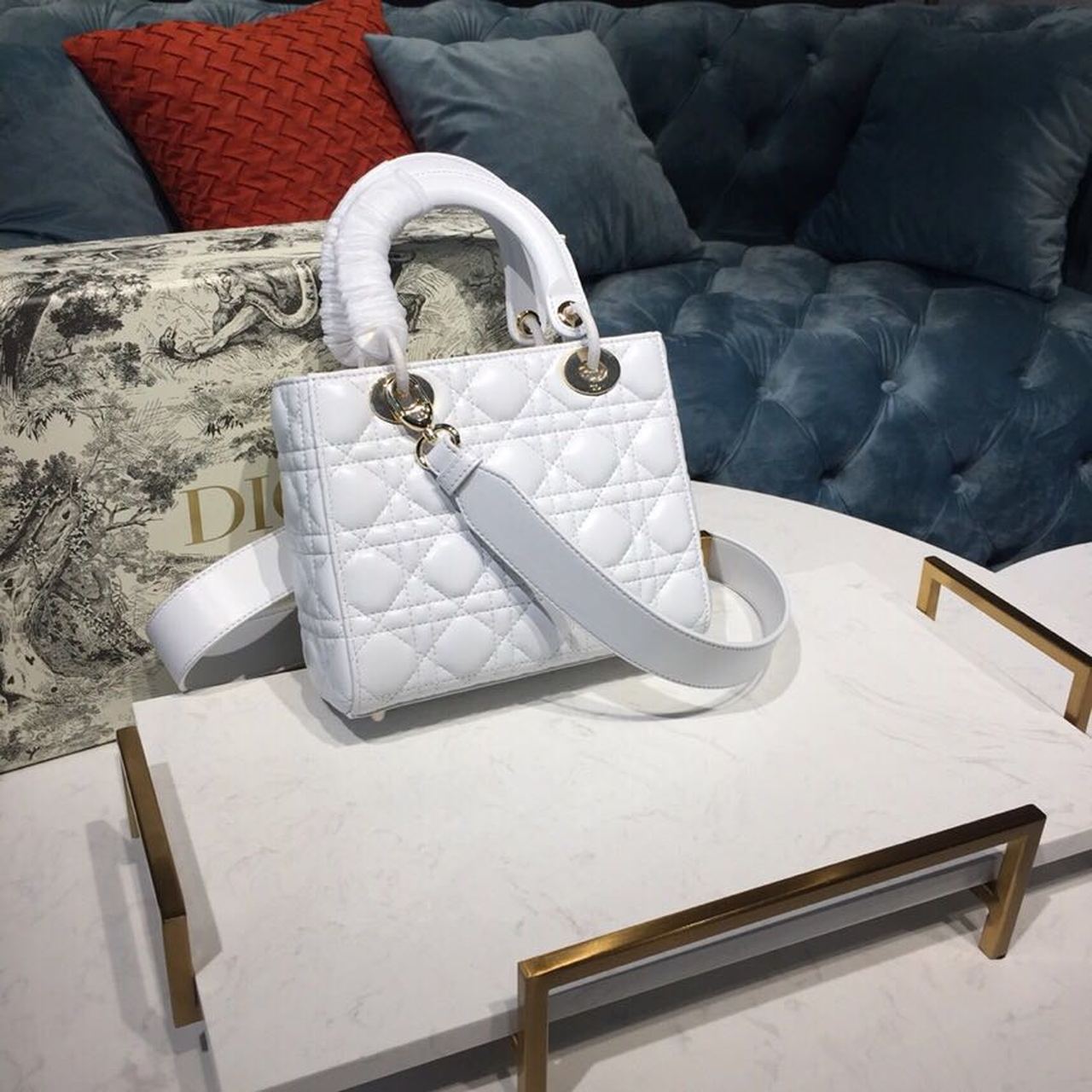 Top Quality Small Lady My ABCBag Latte Cannage White For Women 20cm/8in CD M0538OCAL_M030