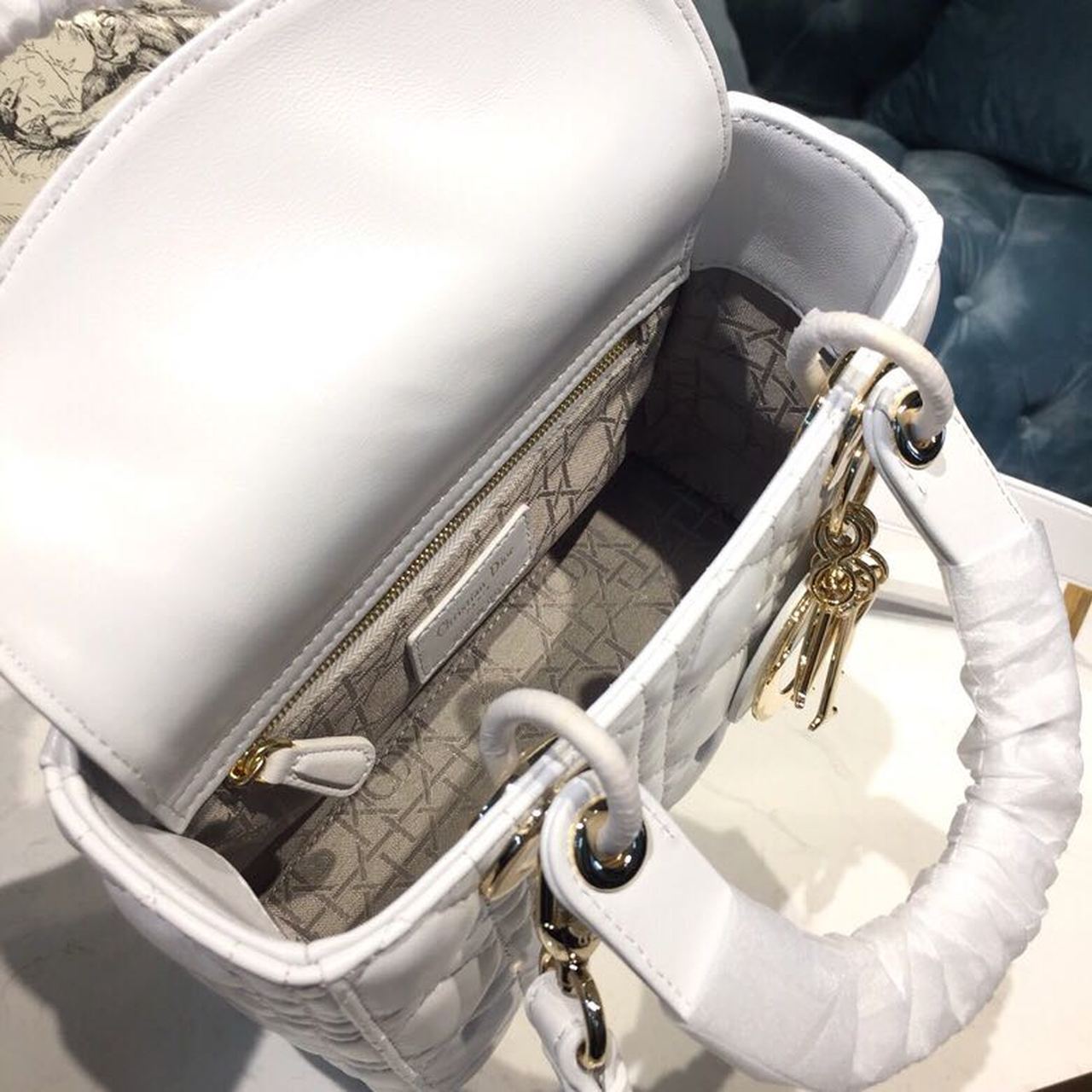 Top Quality Small Lady My ABCBag Latte Cannage White For Women 20cm/8in CD M0538OCAL_M030