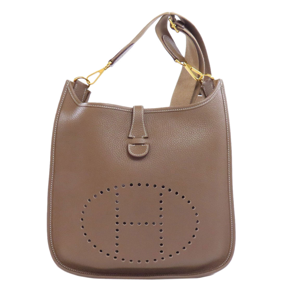 HERMES Shoulder Bag Taurillon Clemence beige Evelyn 3 PM Etoupe Gold Metal Women  d