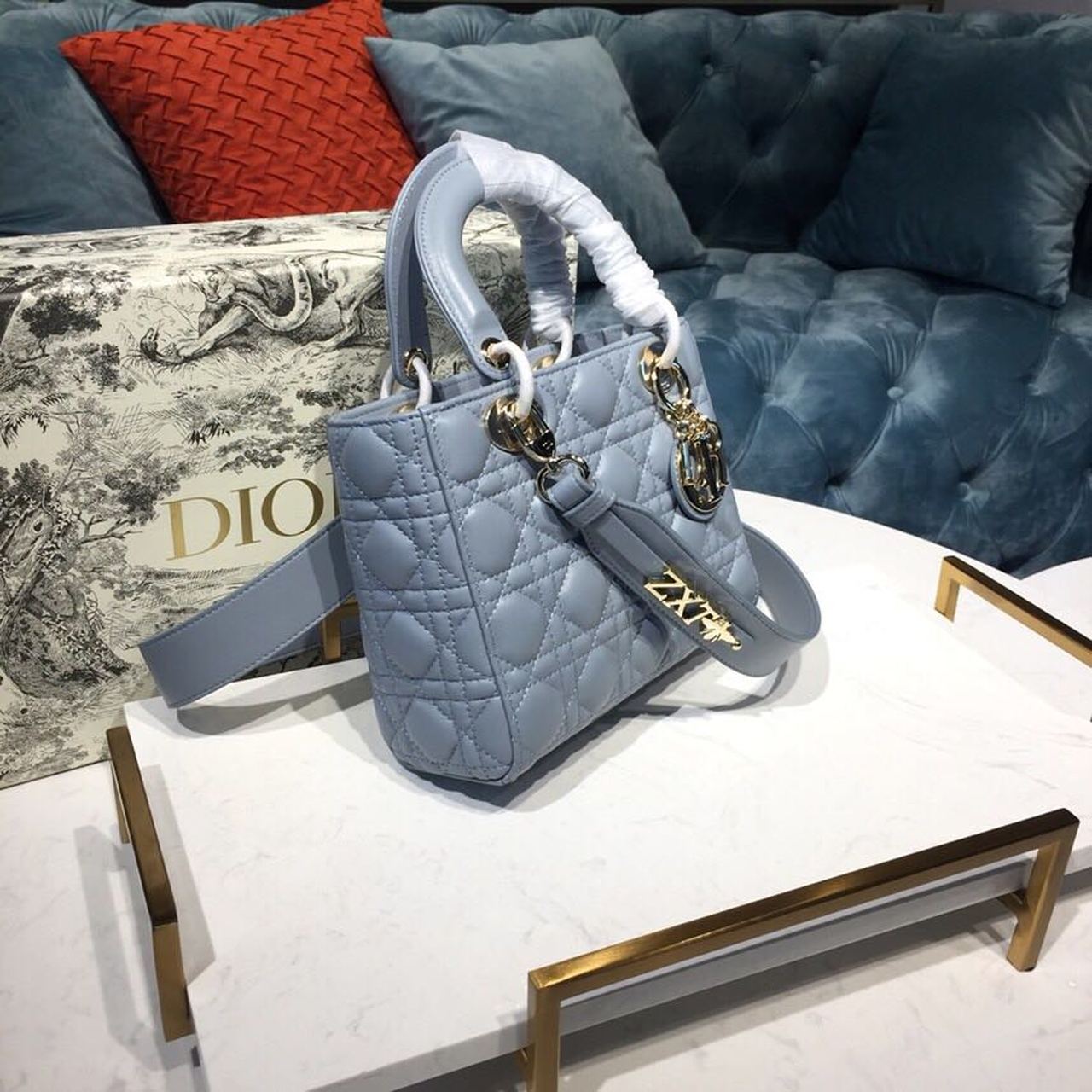 Top Quality Small Lady My ABCBag Denim Blue Cannage For Women 20cm/8in CD M0538OCAL_M90B