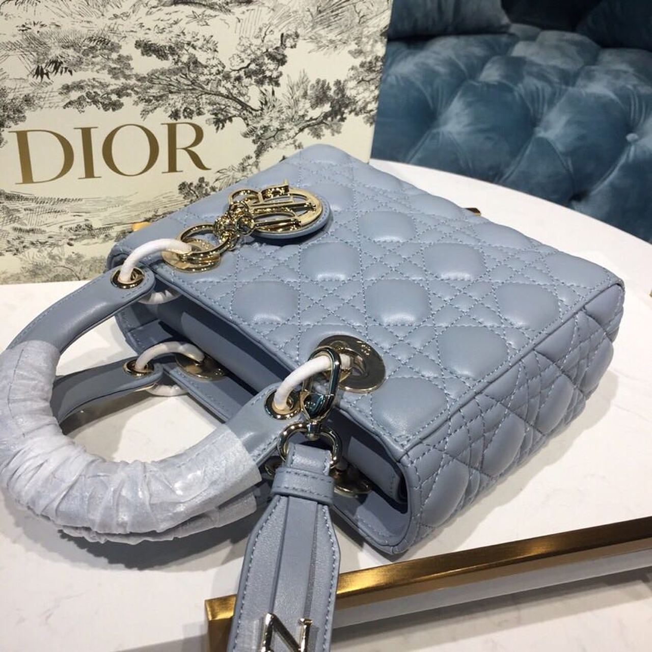 Top Quality Small Lady My ABCBag Denim Blue Cannage For Women 20cm/8in CD M0538OCAL_M90B