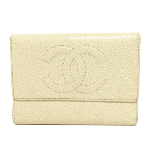 CHANEL Bifold Wallet Grained Calfskin Skin yellow COCO Mark Gold Metal Women