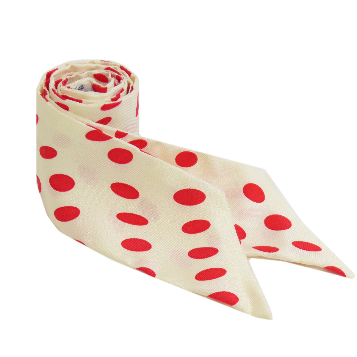 HERMES scarf silk white Twilly Hola Flamenca Dot Pattern Women  d