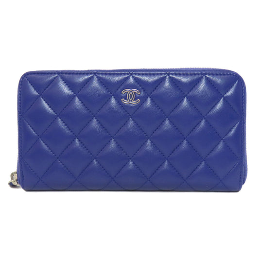 CHANEL Long Wallet Purse lambskin purple Matelasse COCO Mark SilverMetal
