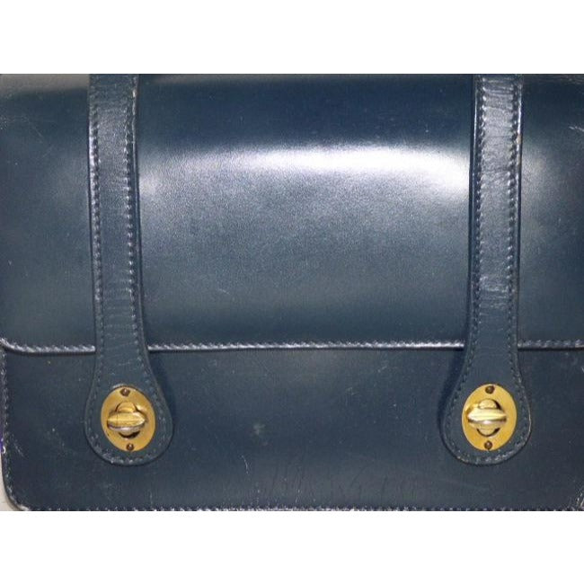 Gucci   Navy Blue Leather And Bamboo Handle Satchel