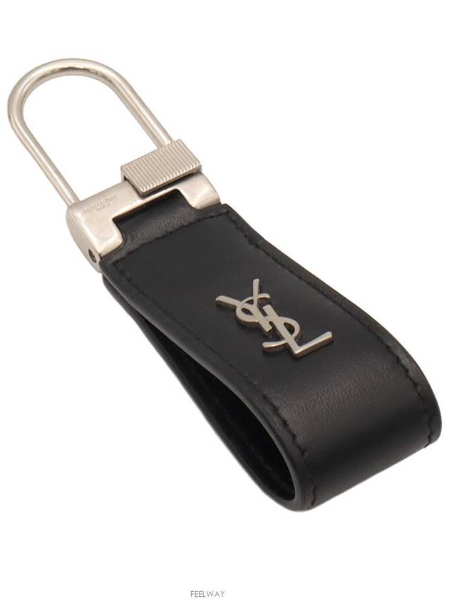 Luxury Saint Laurent Trending 2025 Black calfskin monogram silver mini key ring 668961