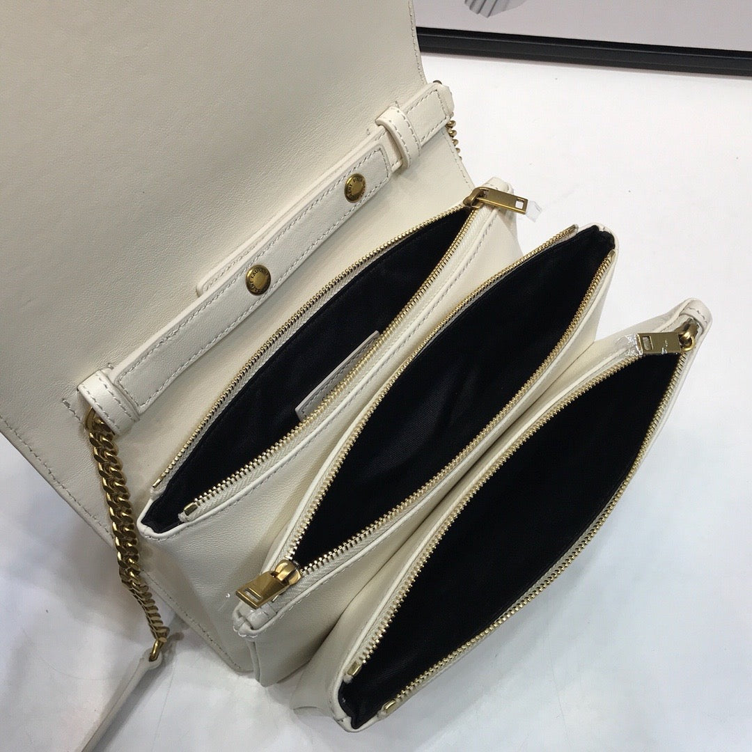 YSSL Angie Patent Handbag White For Women 8in/22cm YSL