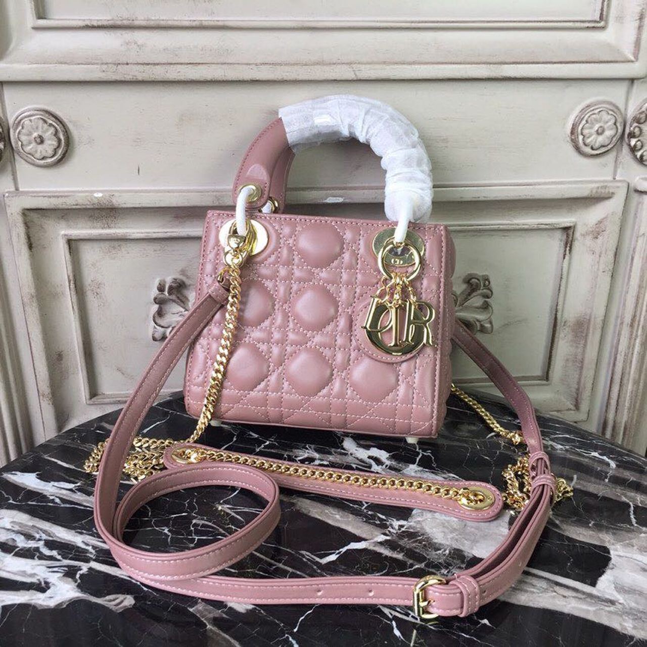 Top Quality Mini Lady Bag Gold Toned Hardware Dusty Pink For Women 18cm/7in CD