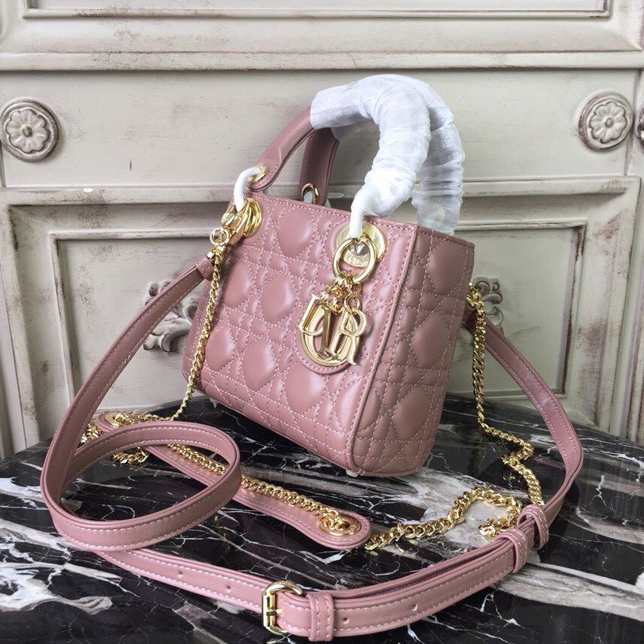 Top Quality Mini Lady Bag Gold Toned Hardware Dusty Pink For Women 18cm/7in CD