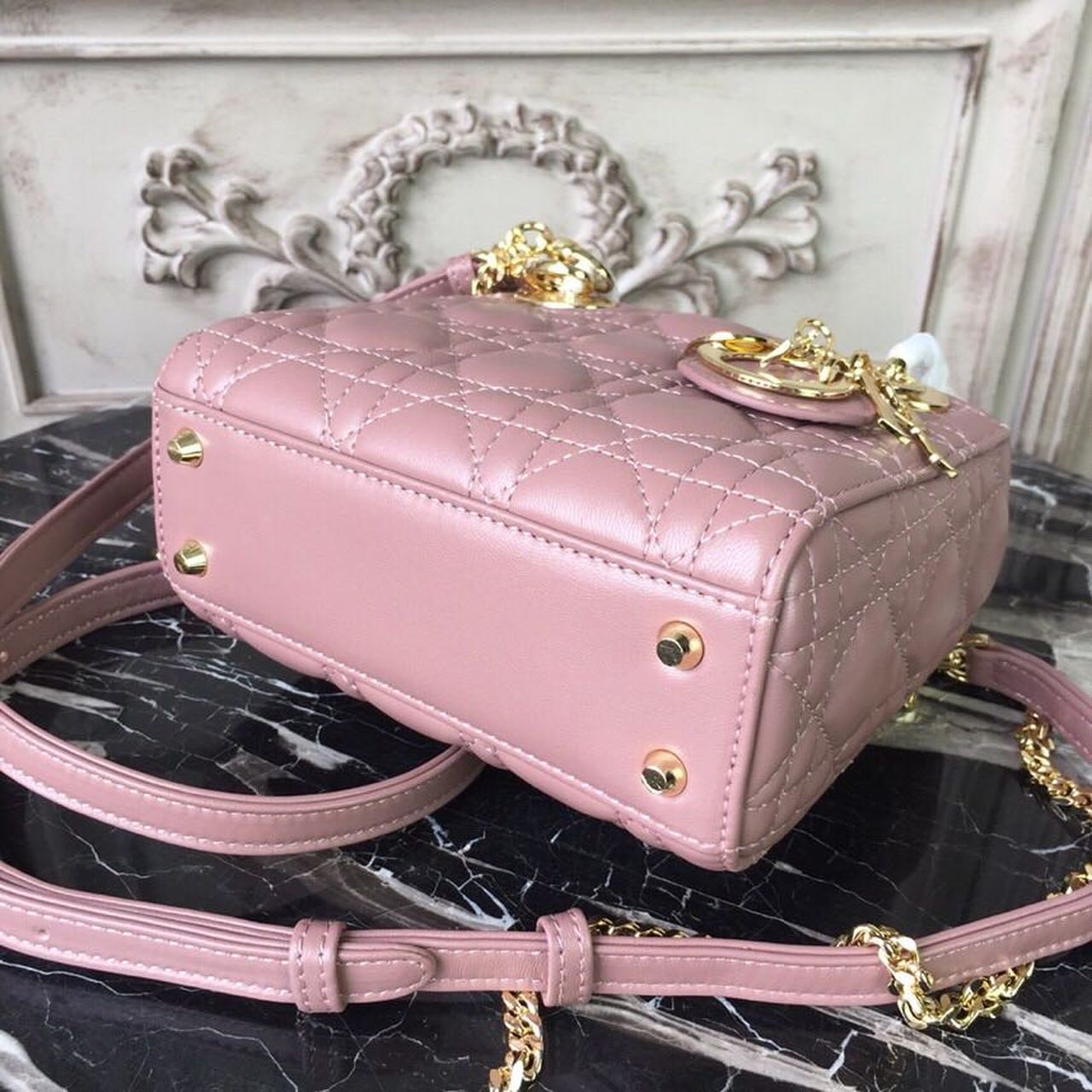 Top Quality Mini Lady Bag Gold Toned Hardware Dusty Pink For Women 18cm/7in CD