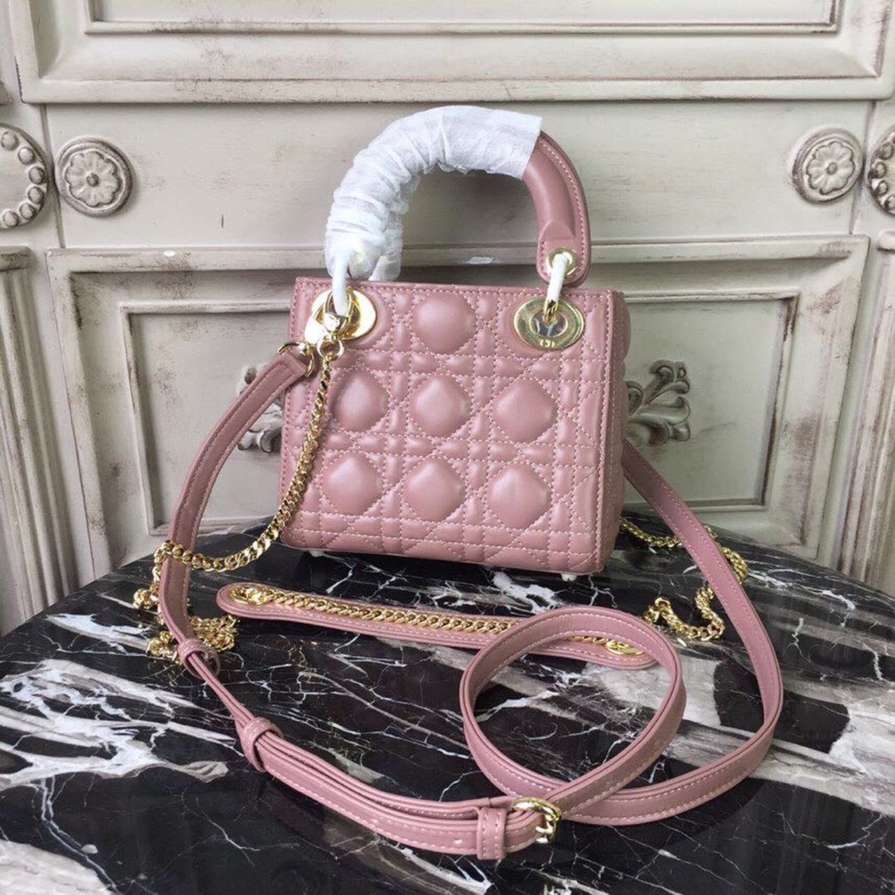 Top Quality Mini Lady Bag Gold Toned Hardware Dusty Pink For Women 18cm/7in CD