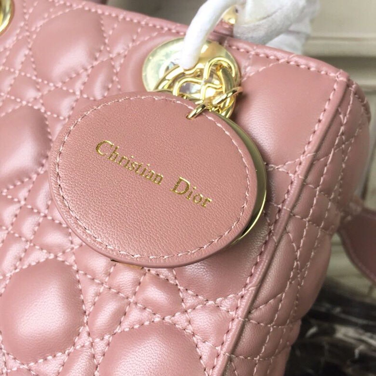 Top Quality MeTop Qualityum Lady Bag Gold Toned Hardware Dusty Pink For Women 20cm/8in CD