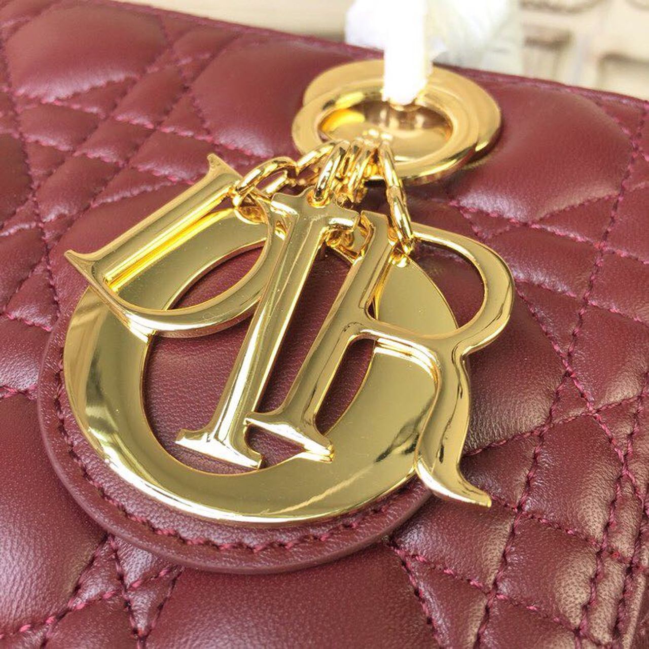 Top Quality MeTop Qualityum Lady Bag Gold Toned Hardware Burgundy For Women 24cm/9in CD