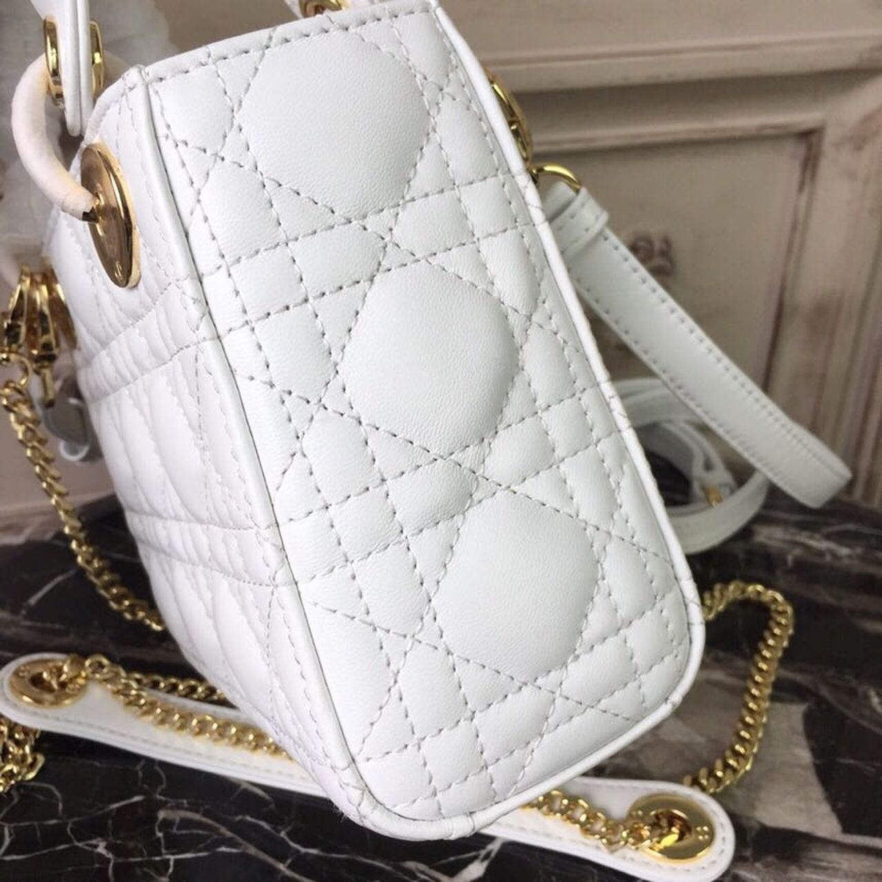 Top Quality Mini Lady Bag Gold Toned Hardware White For Women 18cm/7in CD