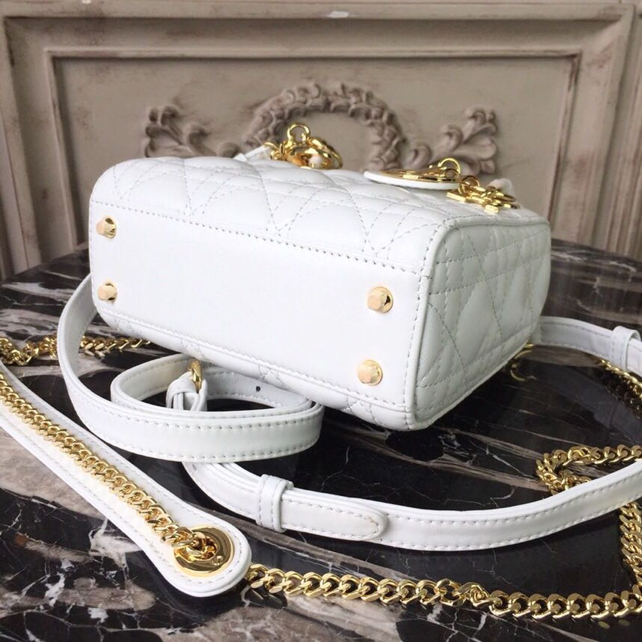 Top Quality Mini Lady Bag Gold Toned Hardware White For Women 18cm/7in CD