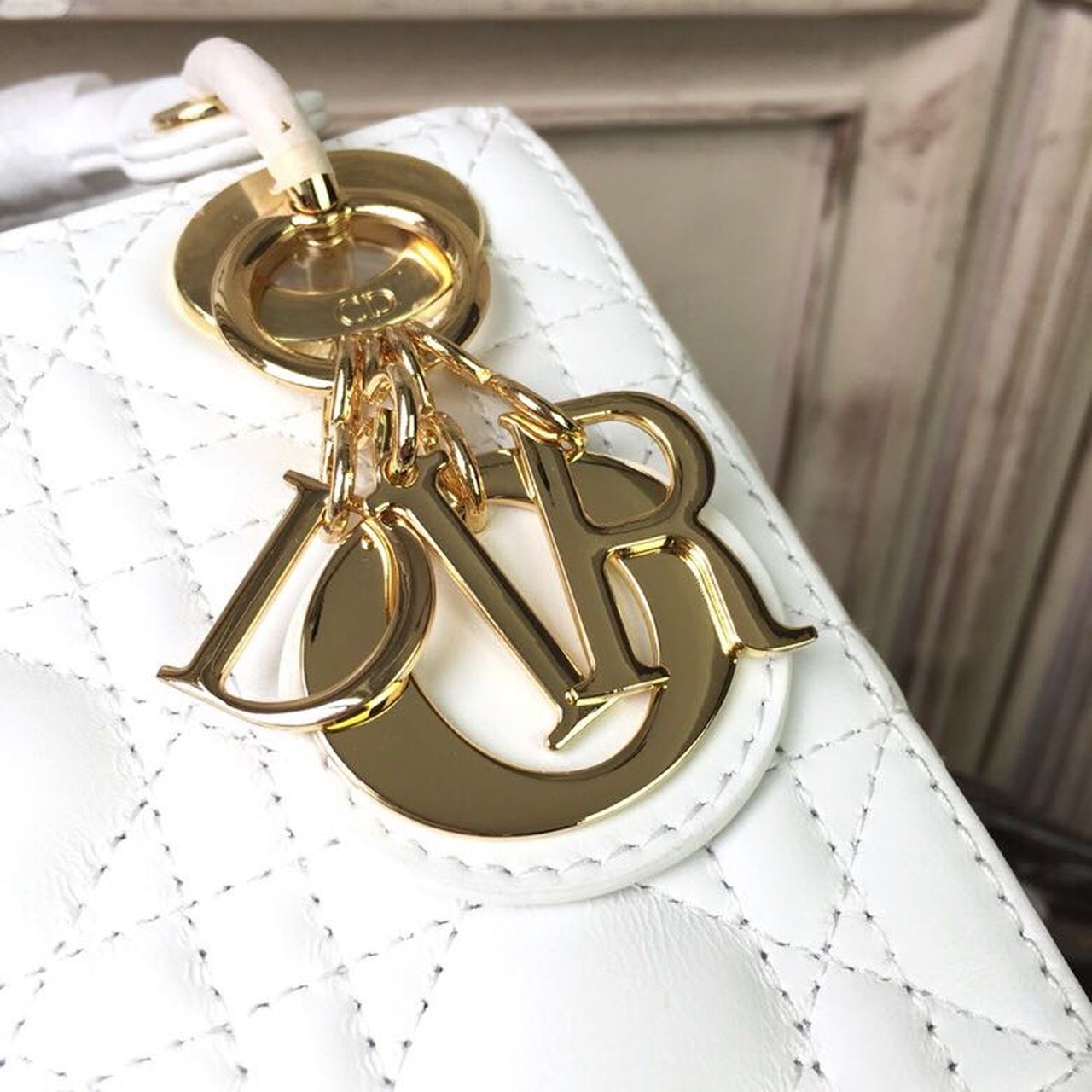 Top Quality Mini Lady Bag Gold Toned Hardware White For Women 18cm/7in CD