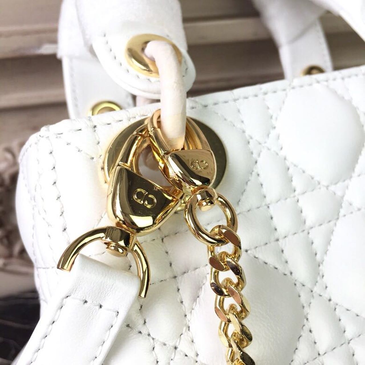 Top Quality Mini Lady Bag Gold Toned Hardware White For Women 18cm/7in CD