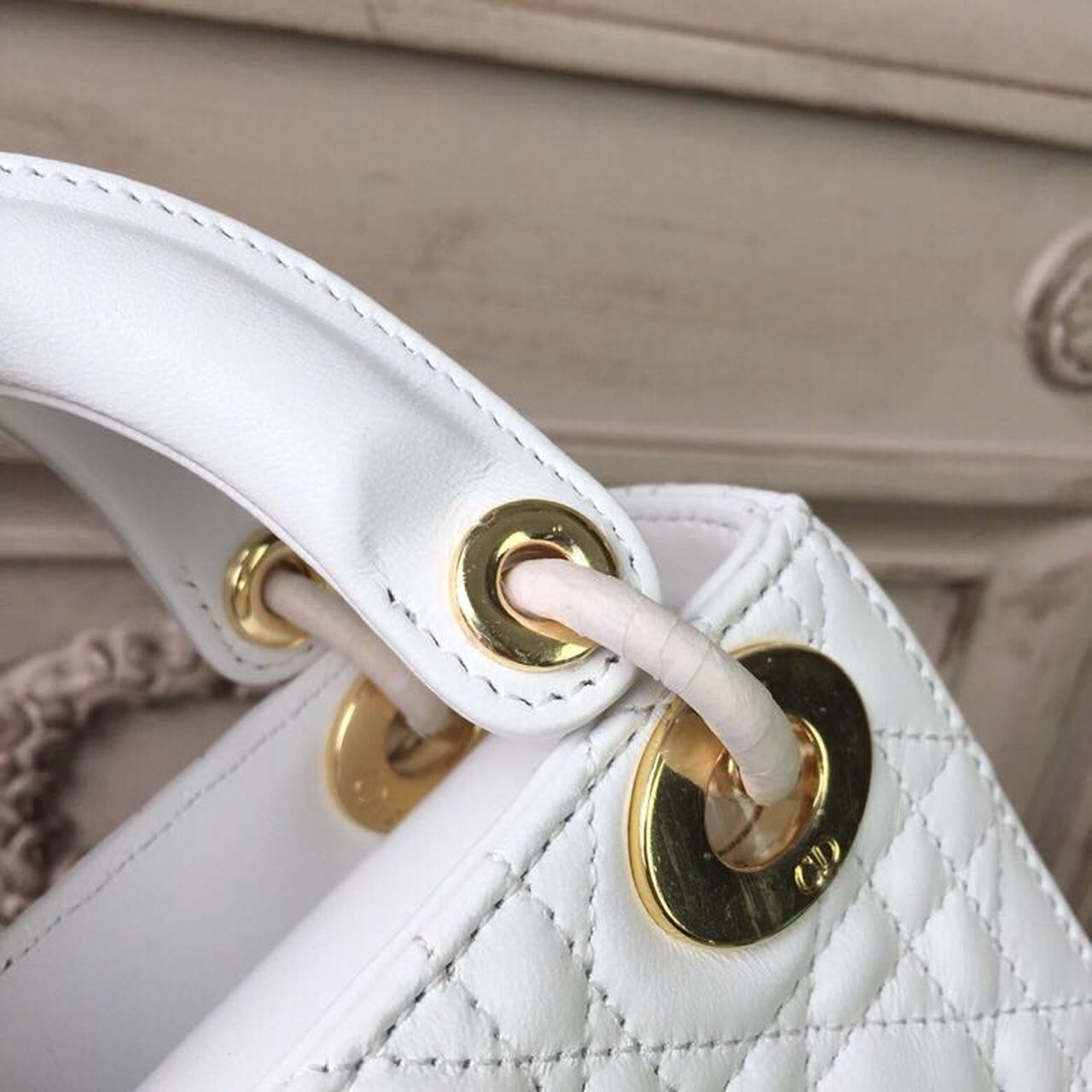 Top Quality Mini Lady Bag Gold Toned Hardware White For Women 18cm/7in CD