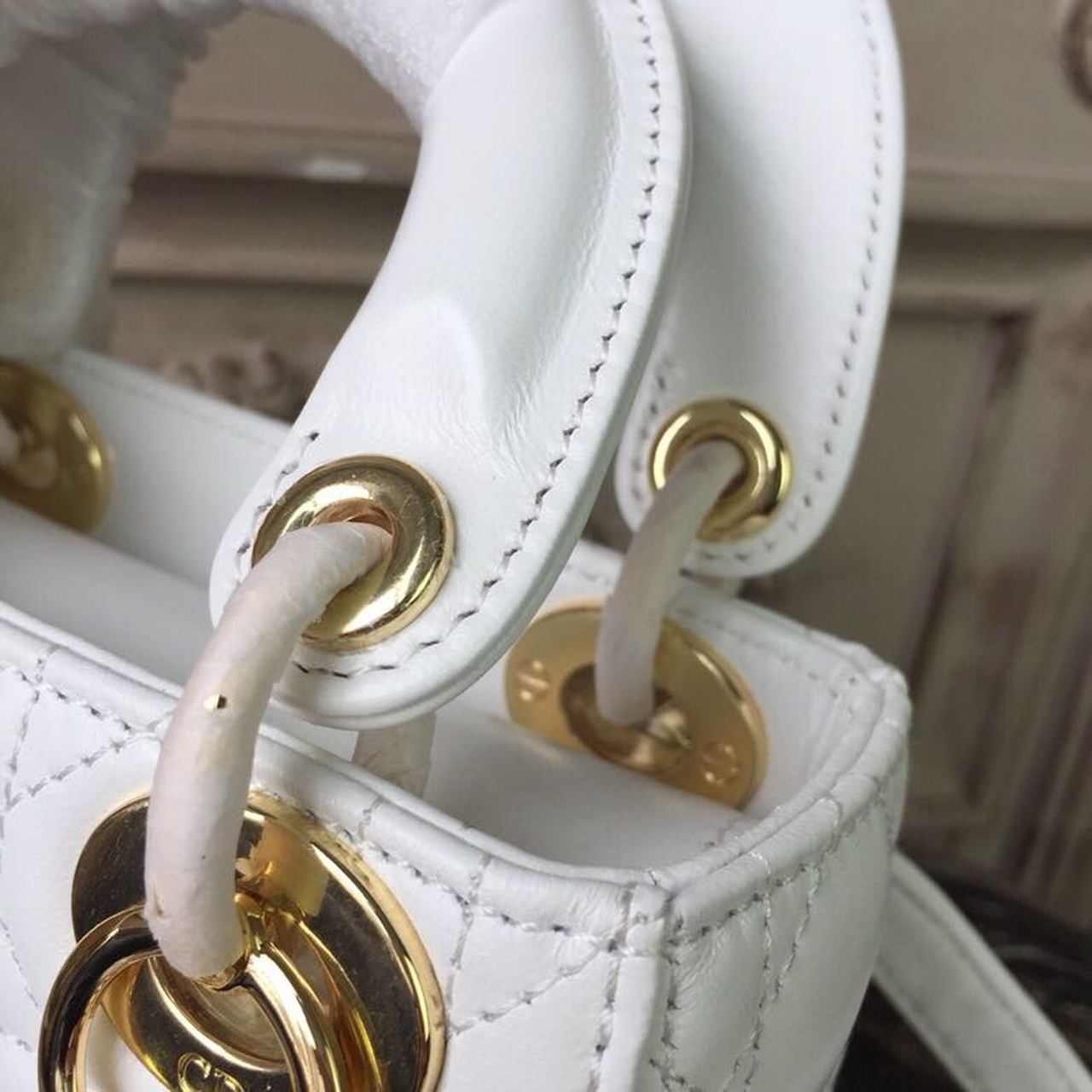 Top Quality Mini Lady Bag Gold Toned Hardware White For Women 18cm/7in CD