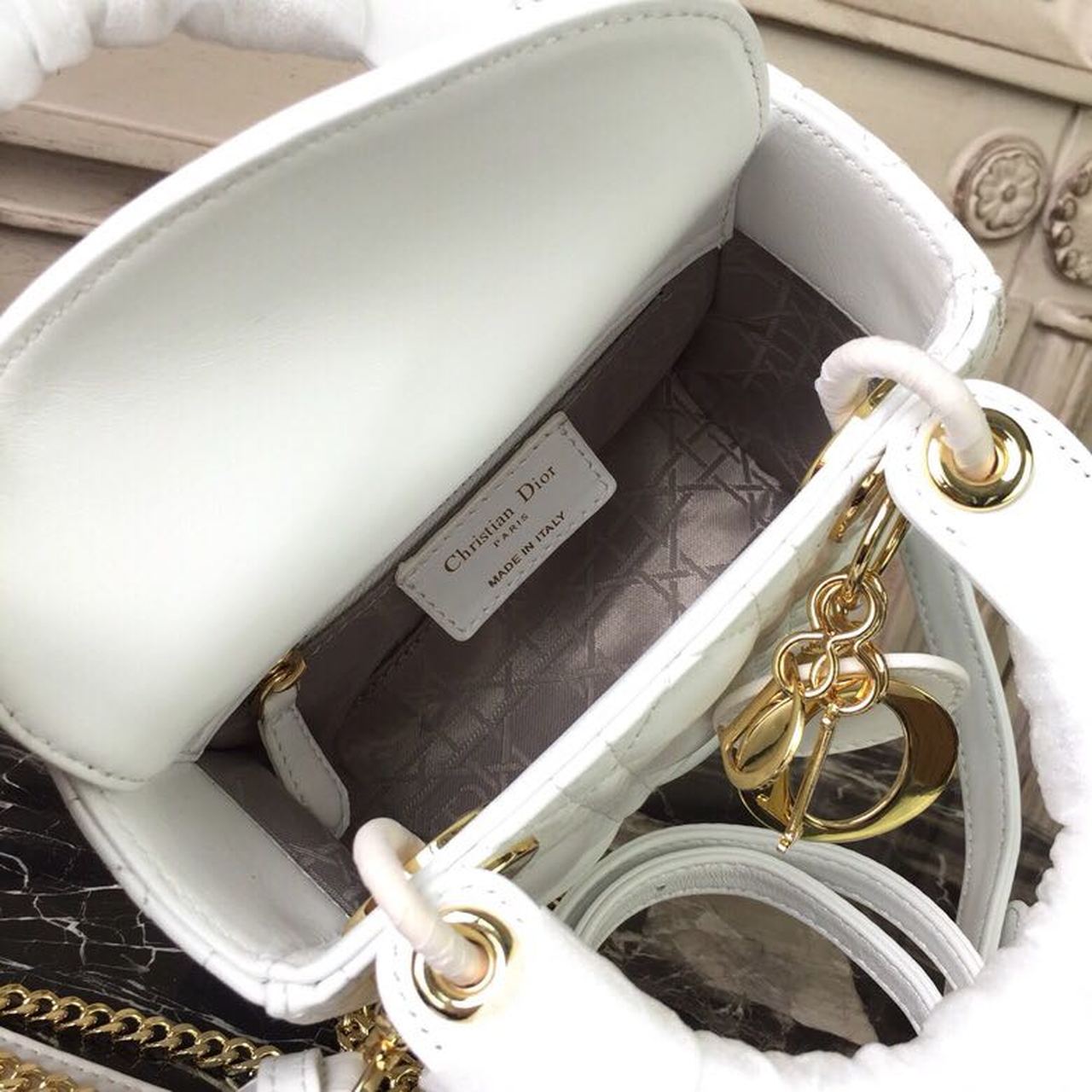 Top Quality Mini Lady Bag Gold Toned Hardware White For Women 18cm/7in CD