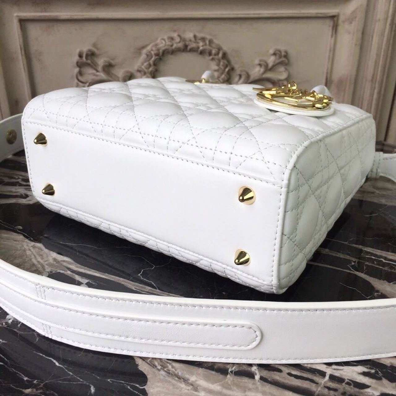 Top Quality Small Lady Bag Gold Toned Hardware White For Women 20cm/8in CD M0538OCAL_M030
