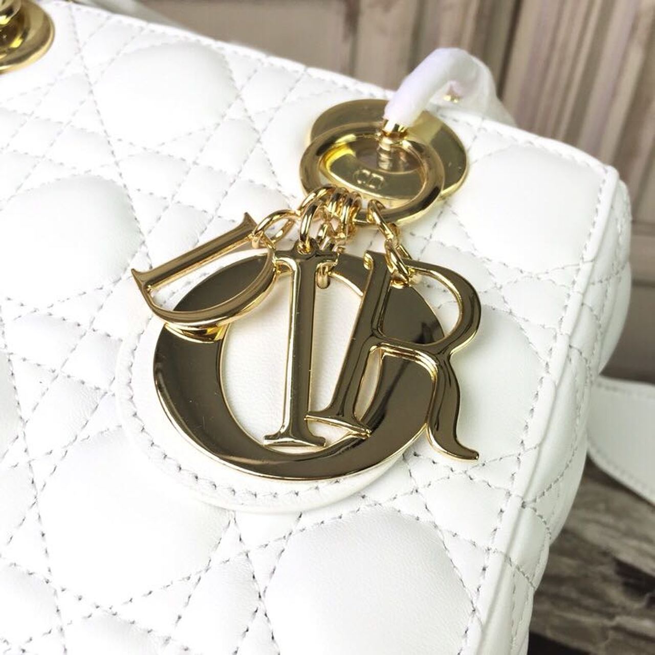 Top Quality Small Lady Bag Gold Toned Hardware White For Women 20cm/8in CD M0538OCAL_M030