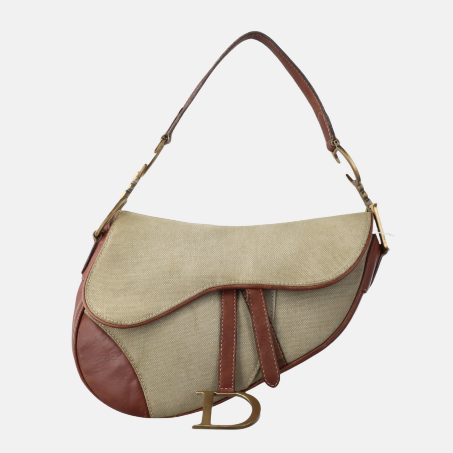 Dior Saddle   Khaki Canvas with Brown Leather Gold Hardware